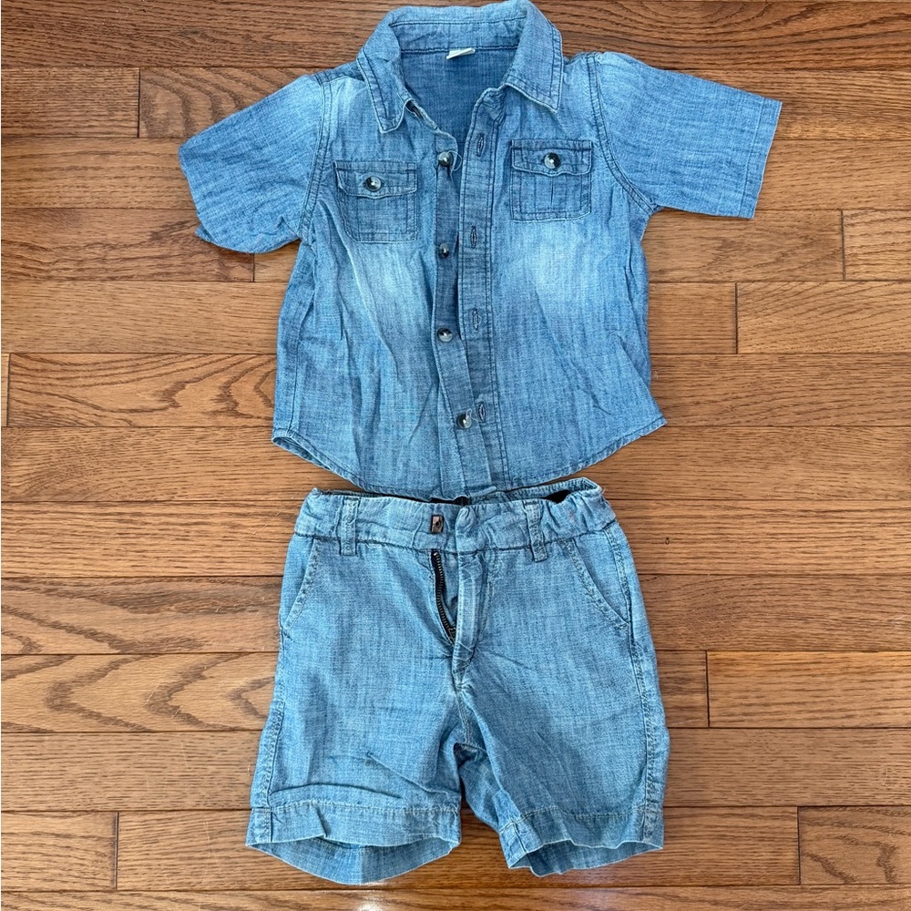GAP baby Light Blue Denim Shirt & Shorts Set